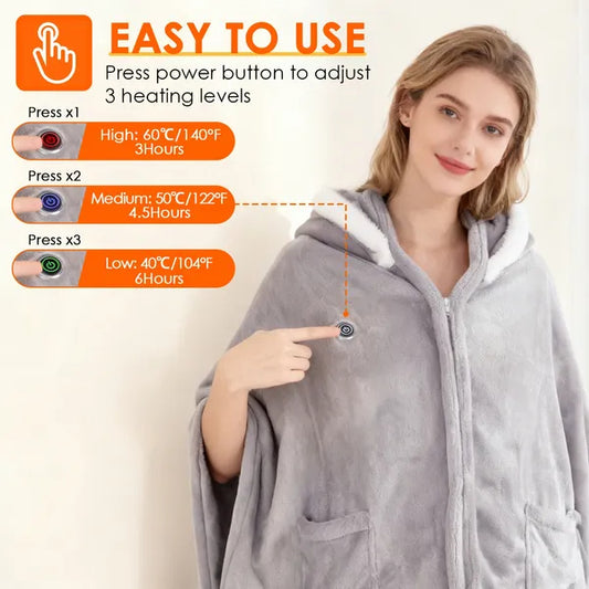 Super Cozy Heated Hoodie Blanket for Home or Travel