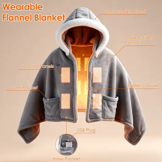 Super Cozy Heated Hoodie Blanket for Home or Travel