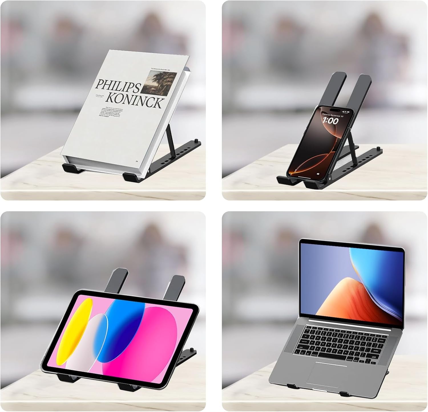 10-Levels Angles Adjustable Laptop Stand for Desk, Foldable Riser, Portable Holder Mount, Ventilated Cooling Computer Notebook Stand (Black)