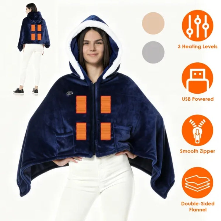 Super Cozy Heated Hoodie Blanket for Home or Travel