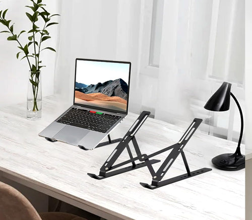 10-Levels Angles Adjustable Laptop Stand for Desk, Foldable Riser, Portable Holder Mount, Ventilated Cooling Computer Notebook Stand (Black)